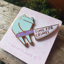 Load image into Gallery viewer, "Time for Crimes" Frog Enamel Pin