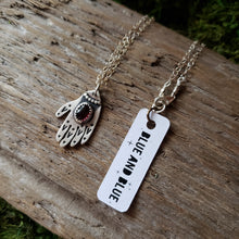 Load image into Gallery viewer, Garnet Hamsa Hand Sterling Silver Pendant