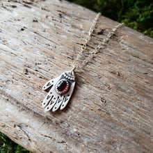 Load image into Gallery viewer, Garnet Hamsa Hand Sterling Silver Pendant