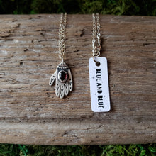 Load image into Gallery viewer, Garnet Hamsa Hand Sterling Silver Pendant