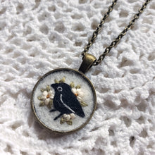 Load image into Gallery viewer, Tiny Embroidered Crow & Flowers Necklace