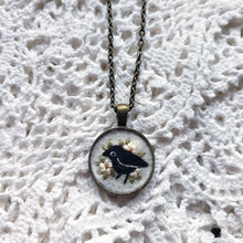 Load image into Gallery viewer, Tiny Embroidered Crow & Flowers Necklace