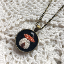 Load image into Gallery viewer, Tiny Embroidered Mushroom House Necklace