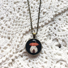 Load image into Gallery viewer, Tiny Embroidered Mushroom House Necklace