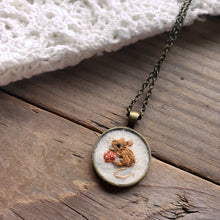 Load image into Gallery viewer, Tiny Embroidered Mouse & Strawberry Necklace