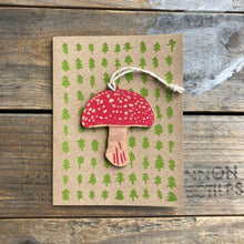 Load image into Gallery viewer, Wooden Mushroom Ornament + Greeting Card