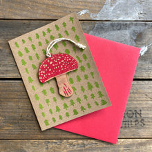 Load image into Gallery viewer, Wooden Mushroom Ornament + Greeting Card