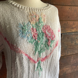 90s Vintage Floral Cotton Knit Sweater