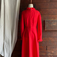 Load image into Gallery viewer, 70s Vintage Red Poly Ruffled Maxi Dress
