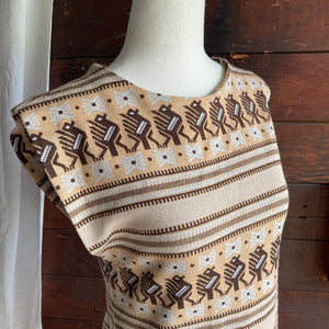 70s Vintage Knit Brown Bird Dress