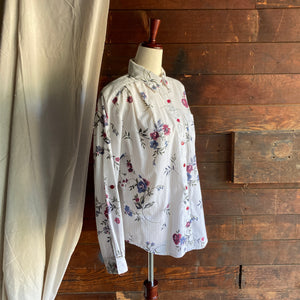 90s Vintage Poly Cotton Floral Button Up Shirt