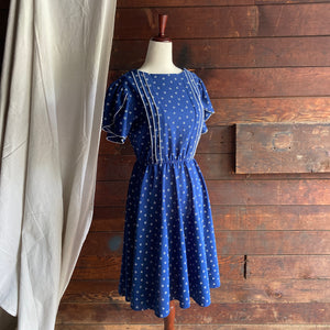 70s Vintage Blue Polyester Midi Dress