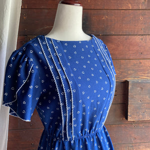 70s Vintage Blue Polyester Midi Dress