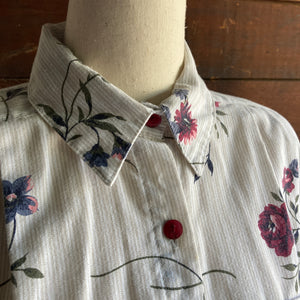 90s Vintage Poly Cotton Floral Button Up Shirt