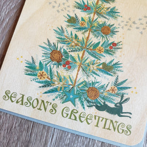 "Seasons Greetings" Printed Wood Postcard