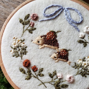Hand-Embroidered Hedgehog & Floral Hoop Ornament