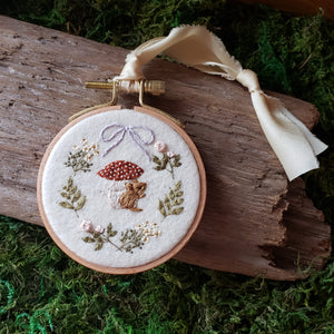 Hand-Embroidered Mouse & Mushroom Hoop Ornament