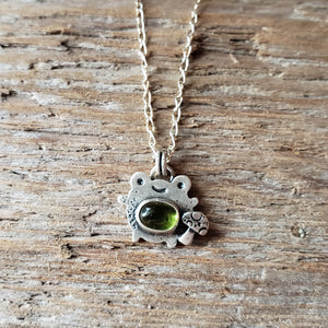 Foraging Frog Sterling Silver and Peridot Pendant