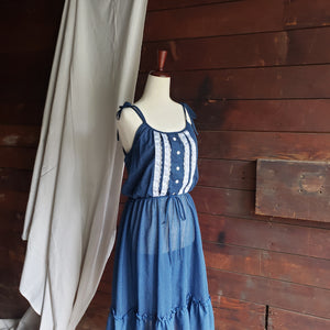 70s Vintage Blue Polka Dot A-Line Dress