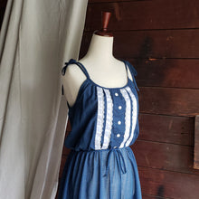 Load image into Gallery viewer, 70s Vintage Blue Polka Dot A-Line Dress
