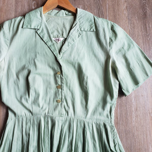 50s Mint Green Cotton Shirt Dress