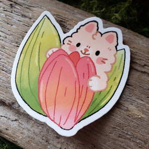 Cat and Tulip Sticker
