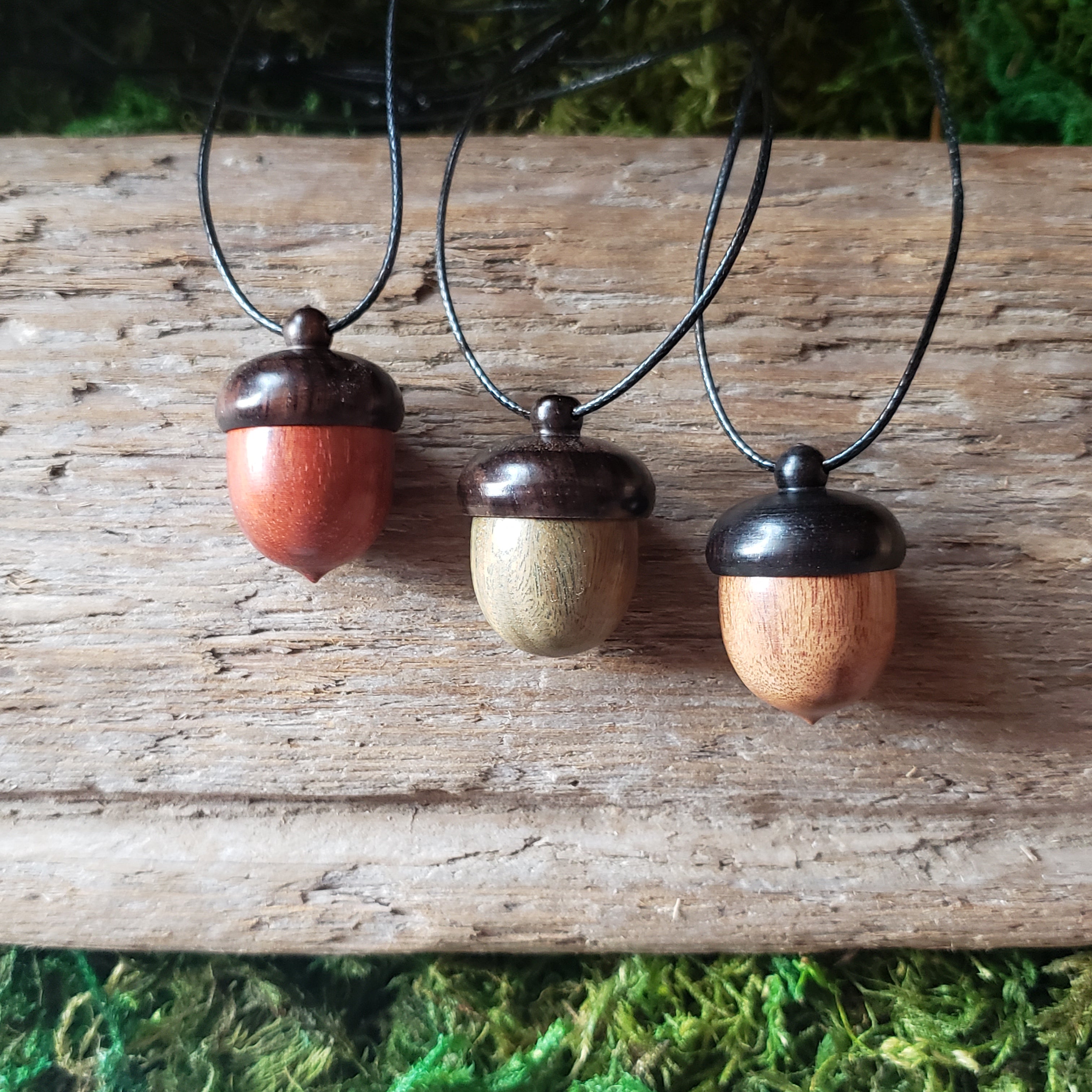 Wooden Acorn Container Necklace