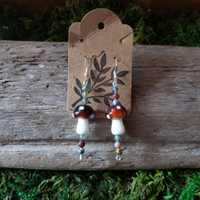 Load image into Gallery viewer, Moss Agate &amp; Glass Mushroom Earrings
