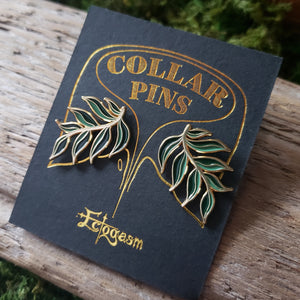 Green Leaf Collar Pin Set