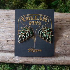 Green Leaf Collar Pin Set