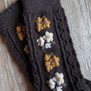 Cozy Brown Floral Socks