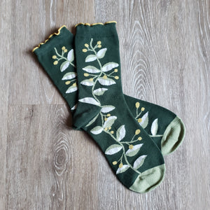 Green Leaves & Buds Socks