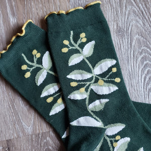 Green Leaves & Buds Socks