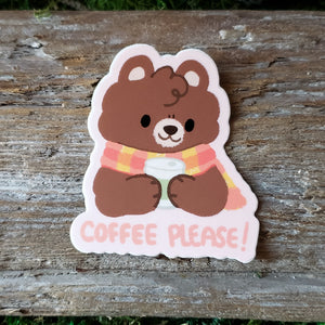 "Coffee Please!" Bear Vinyl Sticker