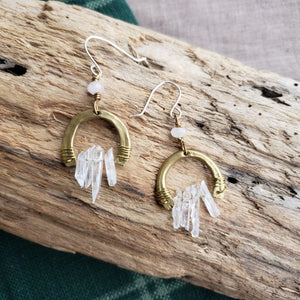Handmade Brass & Quartz Horseshoe Earrings