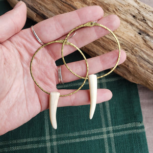 Handmade Brass & Antler Tip Hoop Earrings