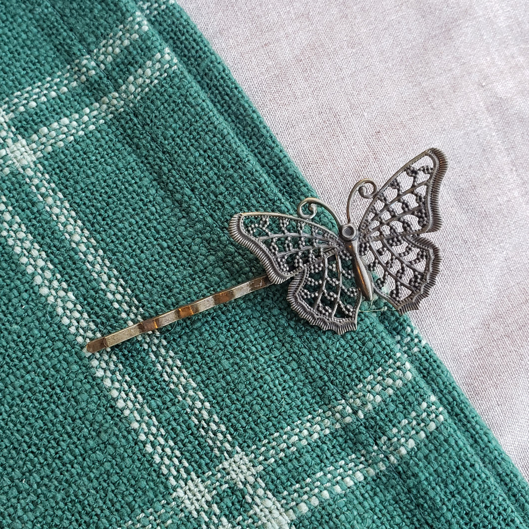 Tiny Brass Butterfly Hairpin