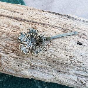 Tiny Brass Flower Hairpin