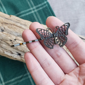 Tiny Brass Butterfly Hairpin