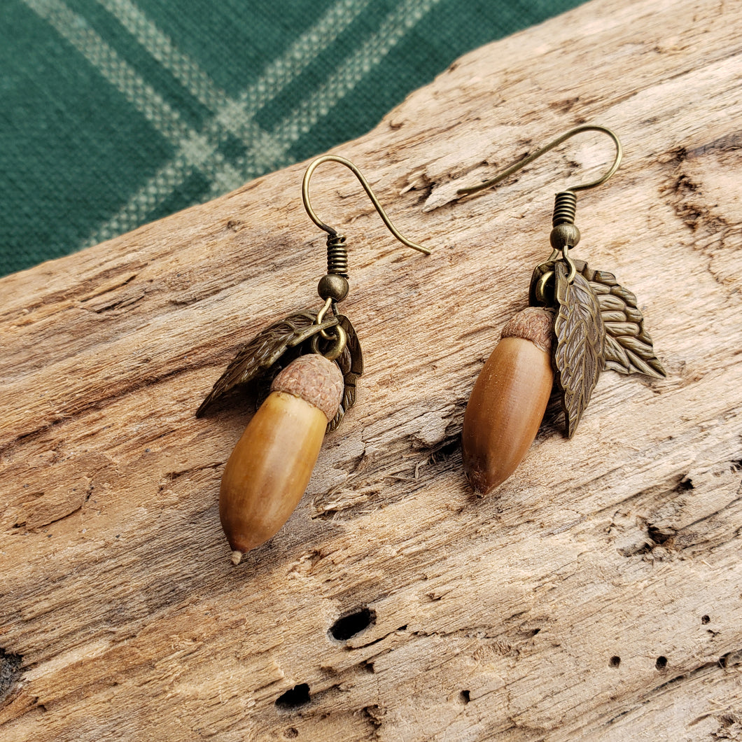 Brass-toned Acorn Earrings