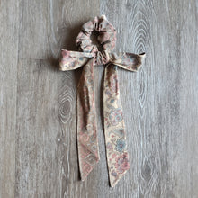 Load image into Gallery viewer, Upcycled Long Ribbon Scrunchie (Tan Floral Print)
