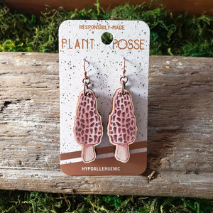 Morel Mushroom Wooden Earrings