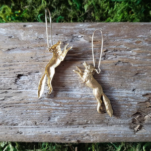 Brass Fox Dangle Earrings