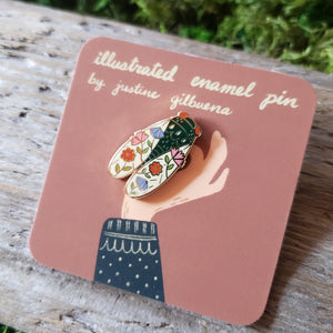 Floral Cicada Enamel Pin