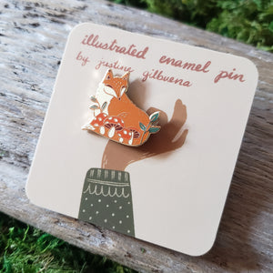 Woodland Mushroom Fox Enamel Pin