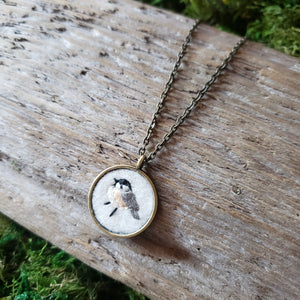 Tiny Embroidered Chickadee Necklace