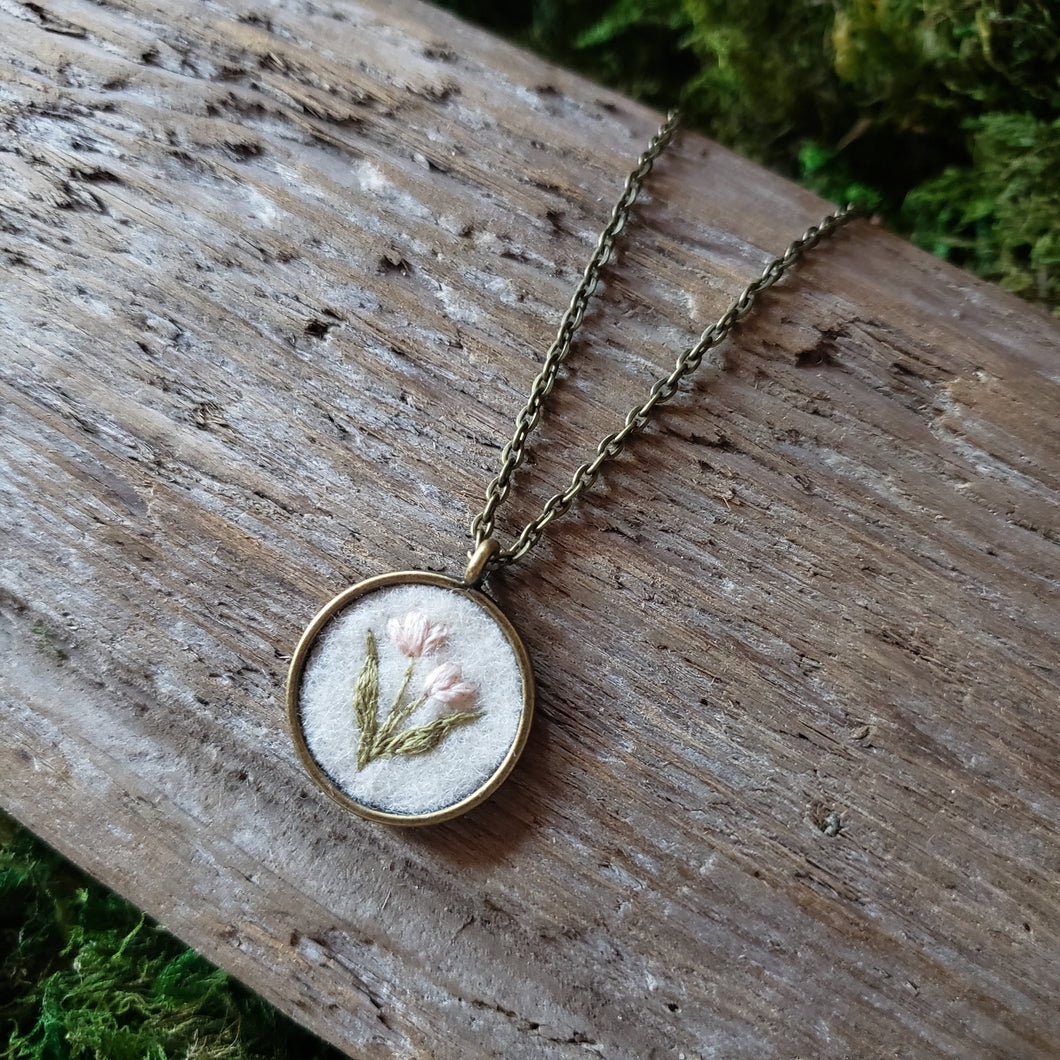 Tiny Embroidered Tulip Necklace