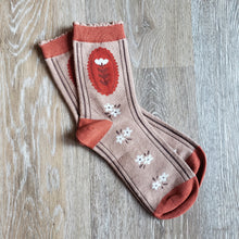 Load image into Gallery viewer, Scalloped-top Red Floral Socks
