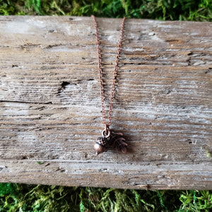 Tiny Copper Acorn Necklace