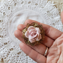 Load image into Gallery viewer, Vintage Brass and Clay Rose Brooch
